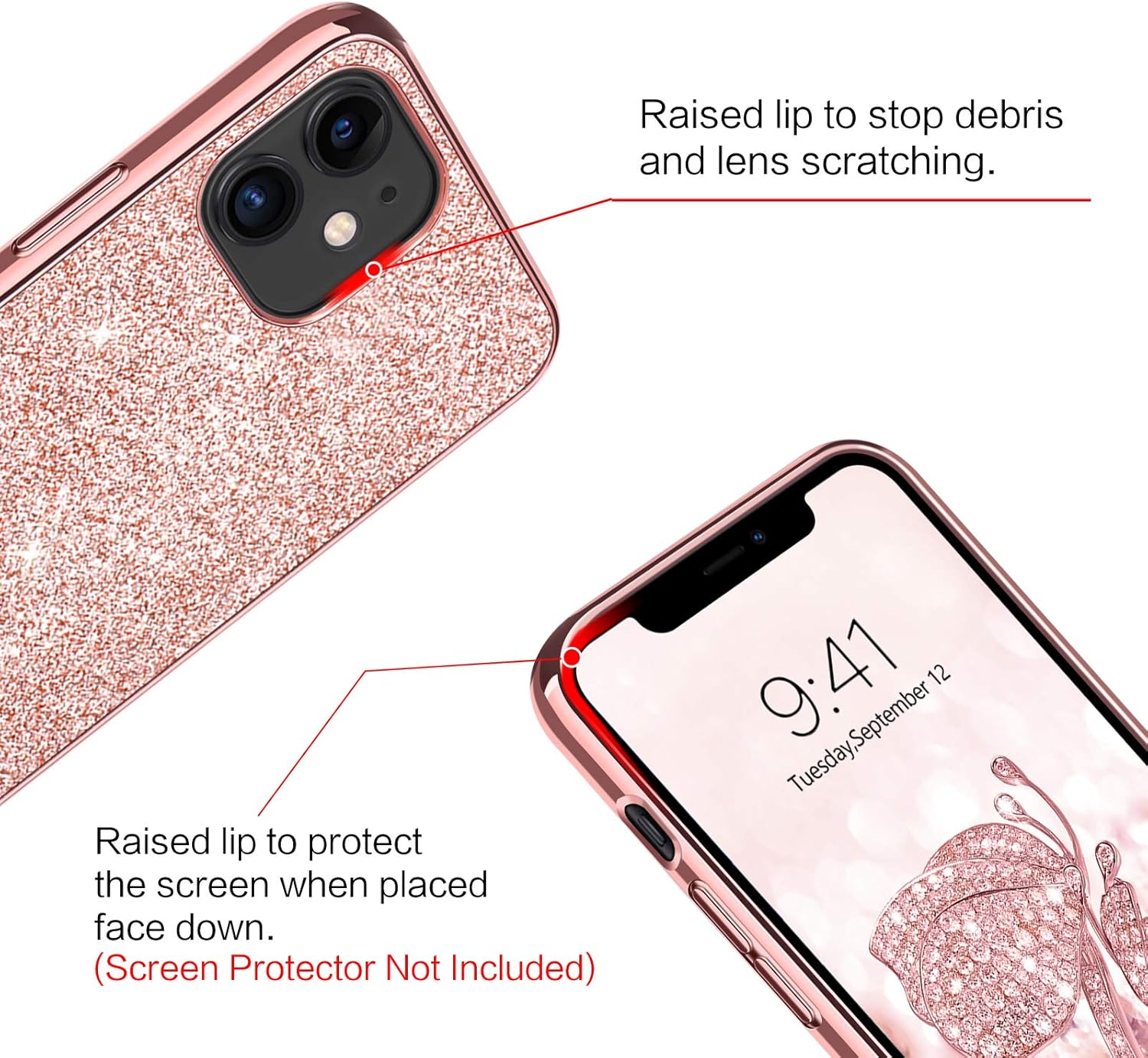 iPhone 12 / 12 Pro zadné púzdro trblietavé ružové