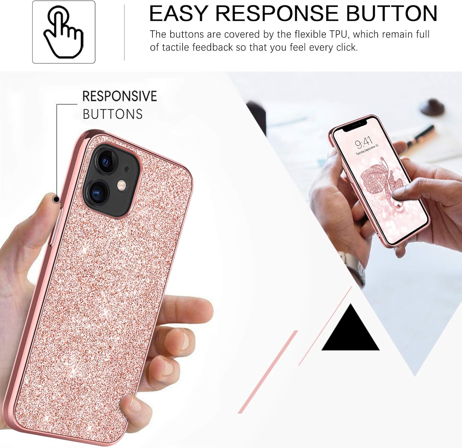 iPhone 12 / 12 Pro zadné púzdro trblietavé ružové