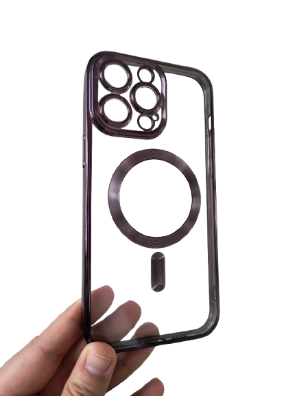 iPhone 12 Pro Max púzdro MagSafe priehľadné s fialovým lemom