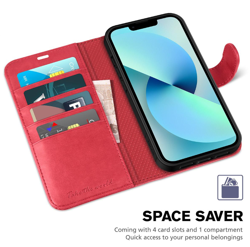 iPhone 13 / 14 púzdro book TUCCH blokovanie RFID červené