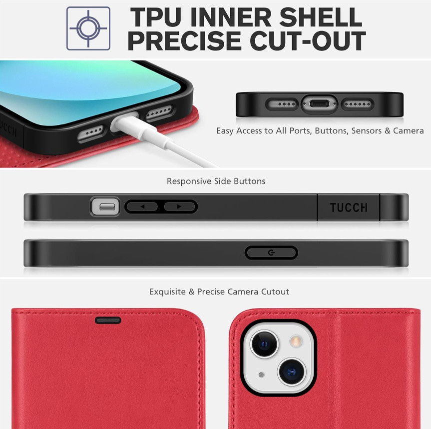iPhone 13 / 14 púzdro book TUCCH blokovanie RFID červené
