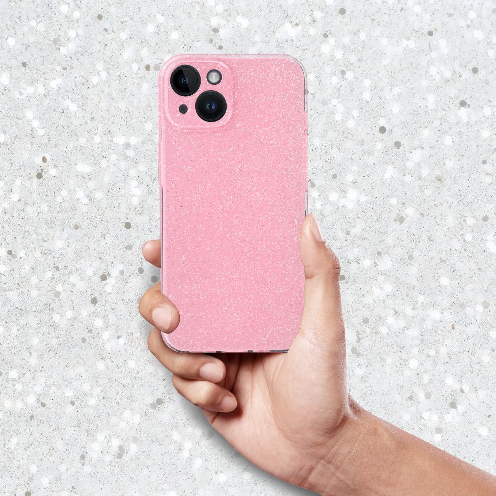 iPhone 13 / 14 silikónové púzdro Blink trblietavo-ružové