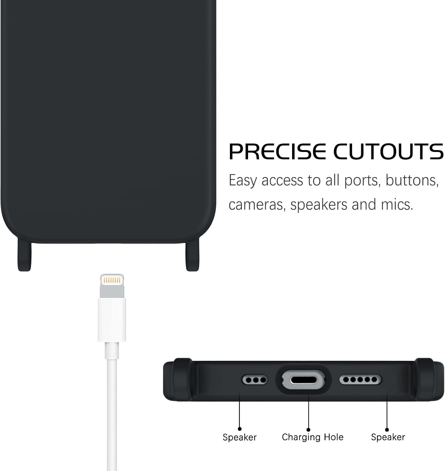 iPhone 13 / 14 zadné gumené púzdro s popruhom čierne