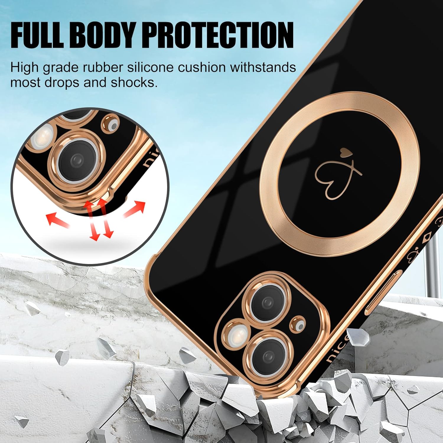 iPhone 13 / 14 zadné magnetické púzdro MagSafe čierne Heart