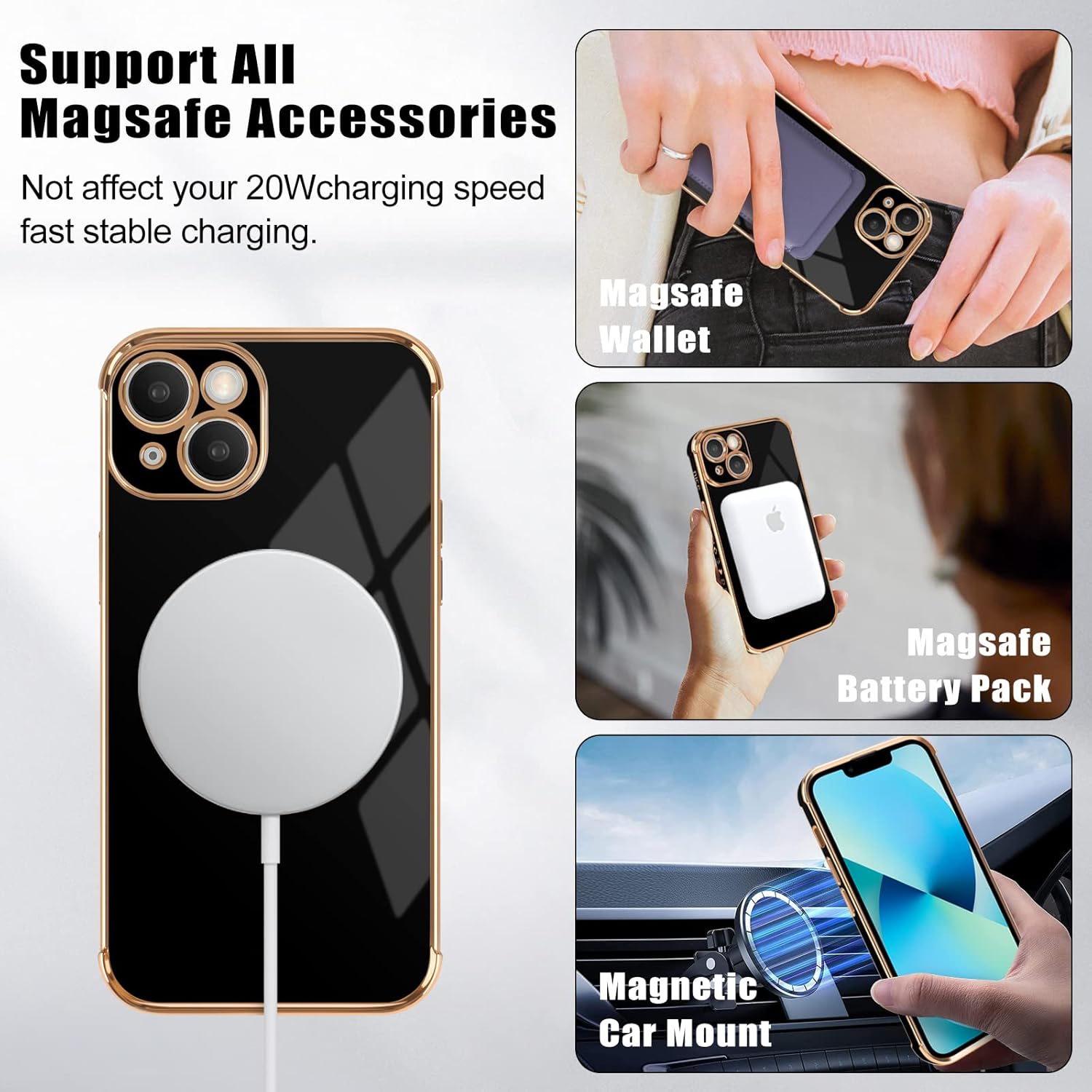 iPhone 13 / 14 zadné magnetické púzdro MagSafe čierne Heart