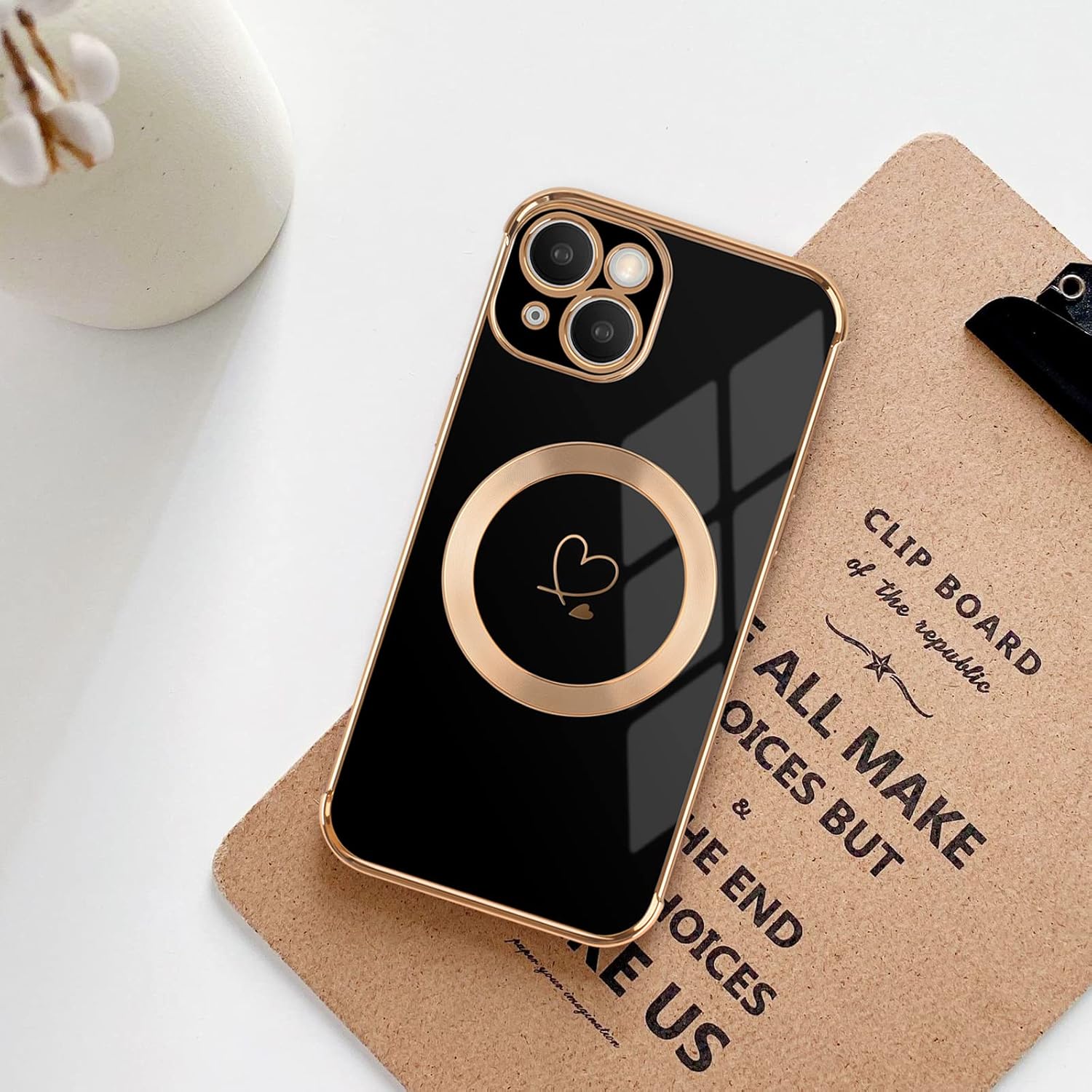 iPhone 13 / 14 zadné magnetické púzdro MagSafe čierne Heart