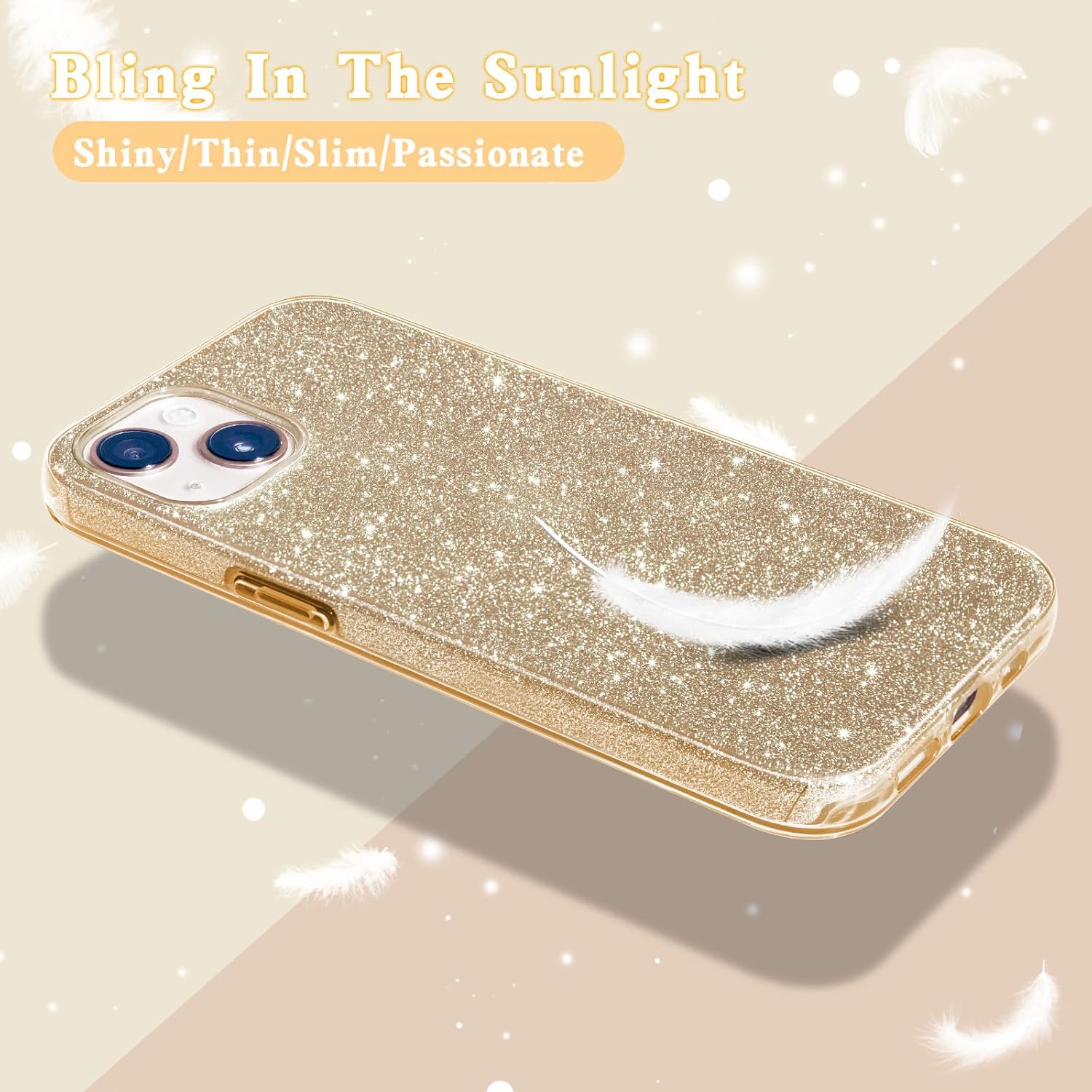 iPhone 13 / 14 zadné púzdro trblietavé zlaté