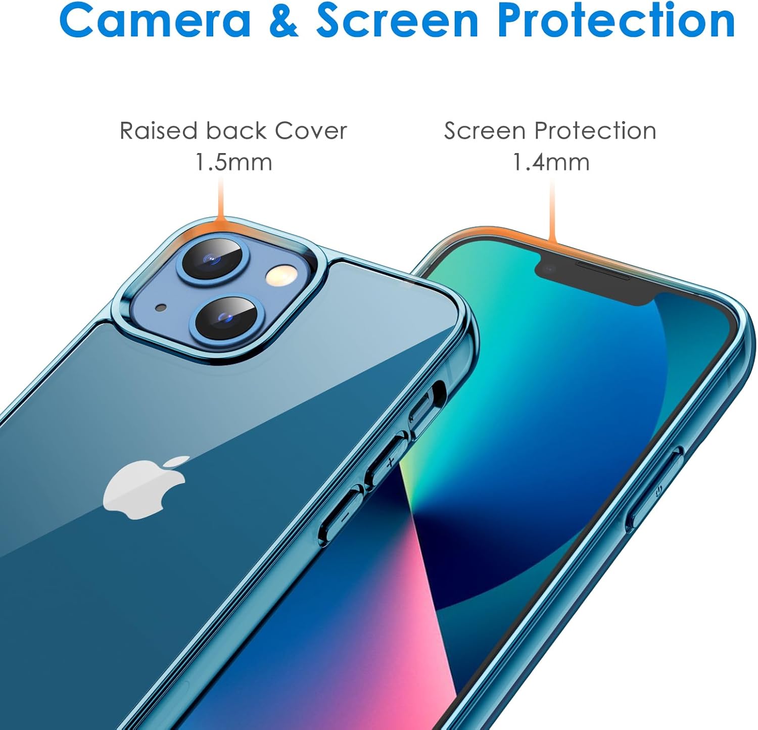 iPhone 13 Mini zadné púzdro nežltnúce, priehľadné s modrým lemom