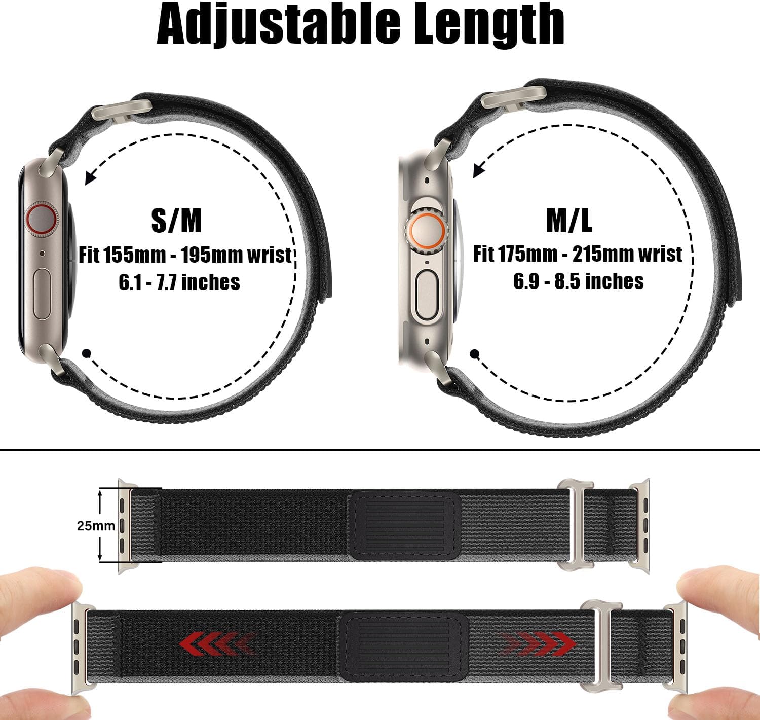 Apple Watch 49mm / 46mm / 45mm / 44mm / 42mm remienok nylonový čierno šedý M/L