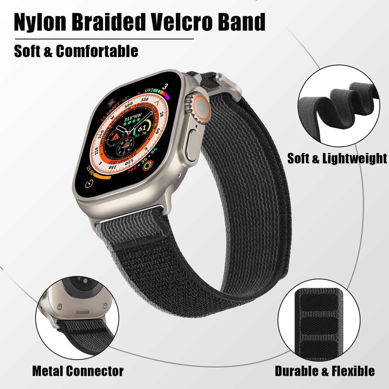 Apple Watch 49mm / 46mm / 45mm / 44mm / 42mm remienok nylonový čierno šedý M/L