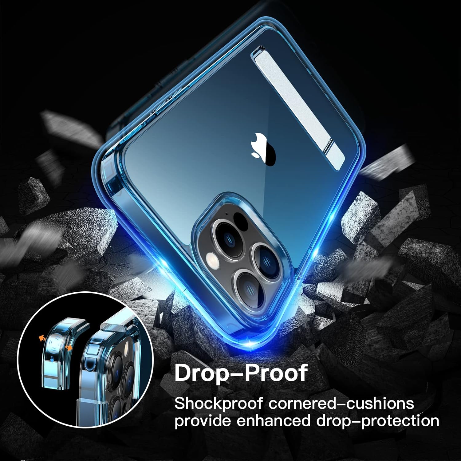 iPhone 13 Pro Max zadné púzdro so stojanom priehľadné modré