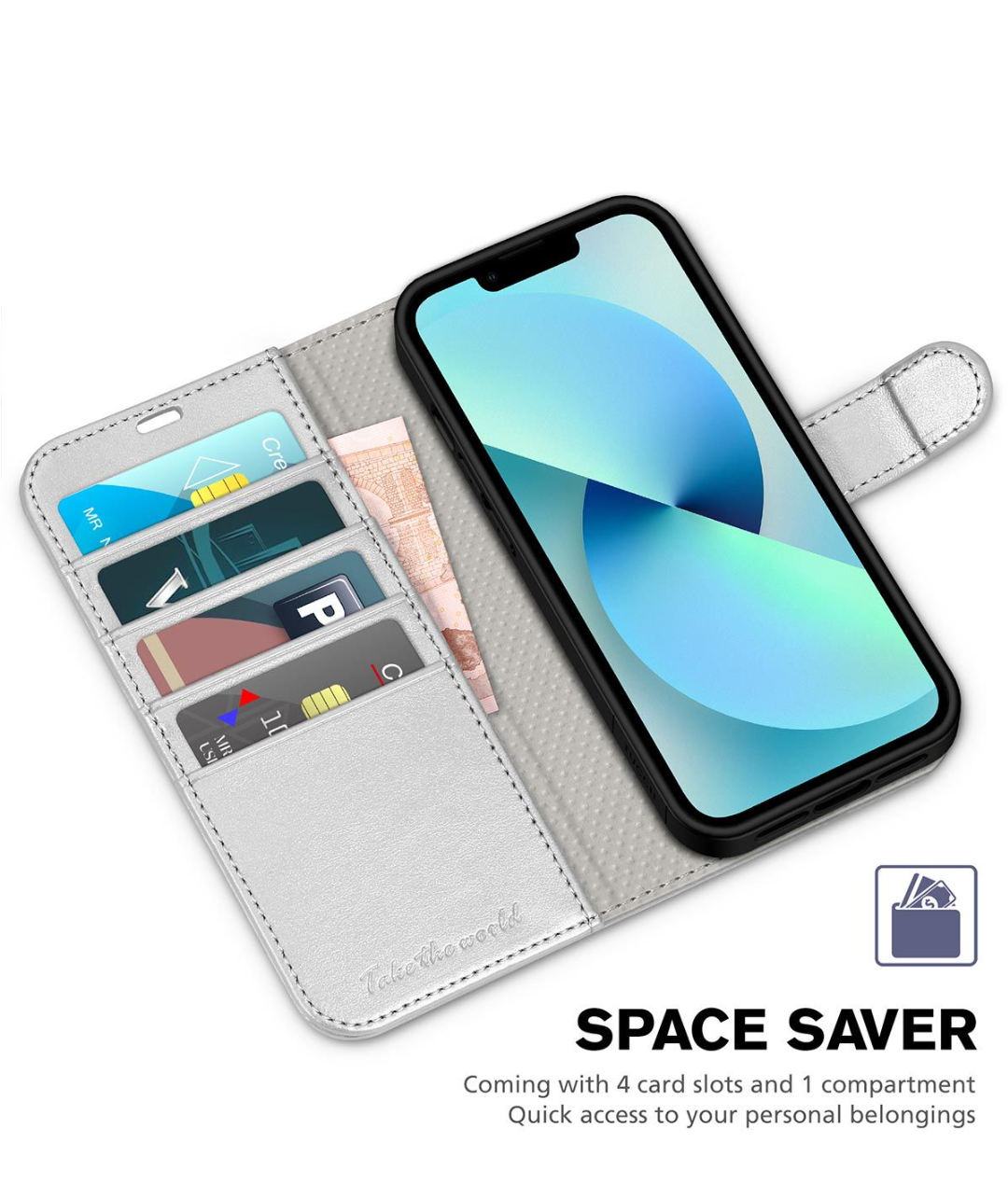 iPhone 14 Plus púzdro book TUCCH blokovanie RFID  strieborné