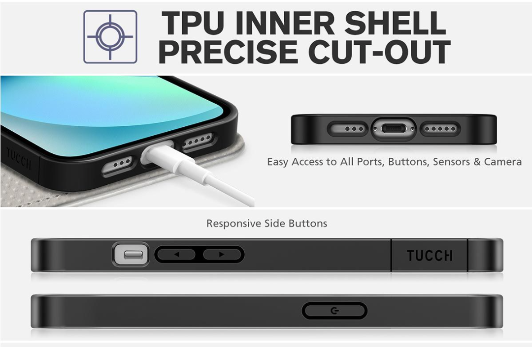 iPhone 14 Plus púzdro book TUCCH blokovanie RFID  strieborné