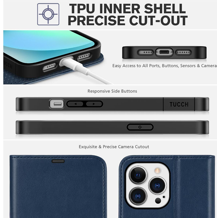 iPhone 14 Plus púzdro book TUCCH blokovanie RFID tmavo modré