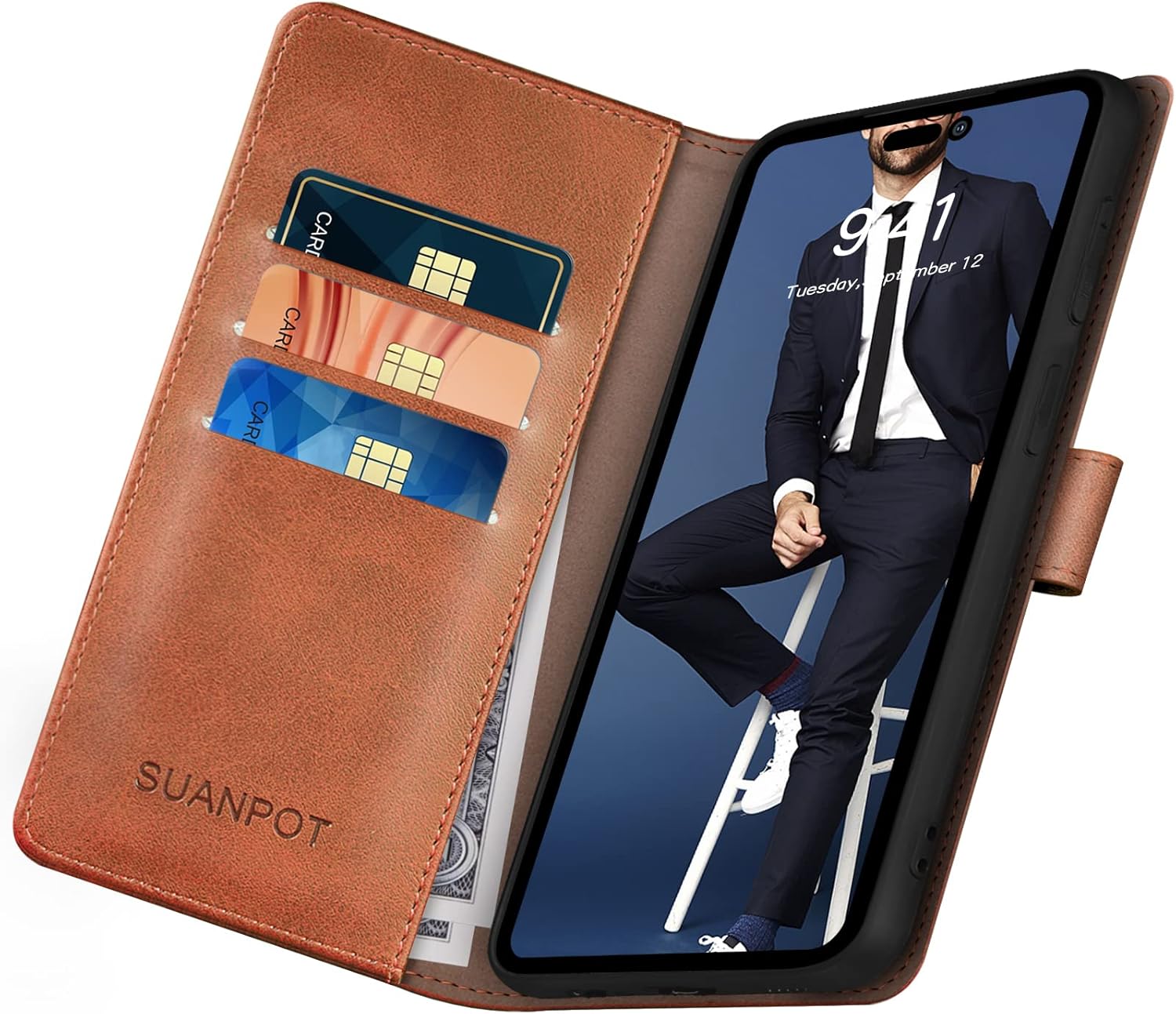 iPhone 14 Pro kožené púzdro book blokovanie RFID hnedé