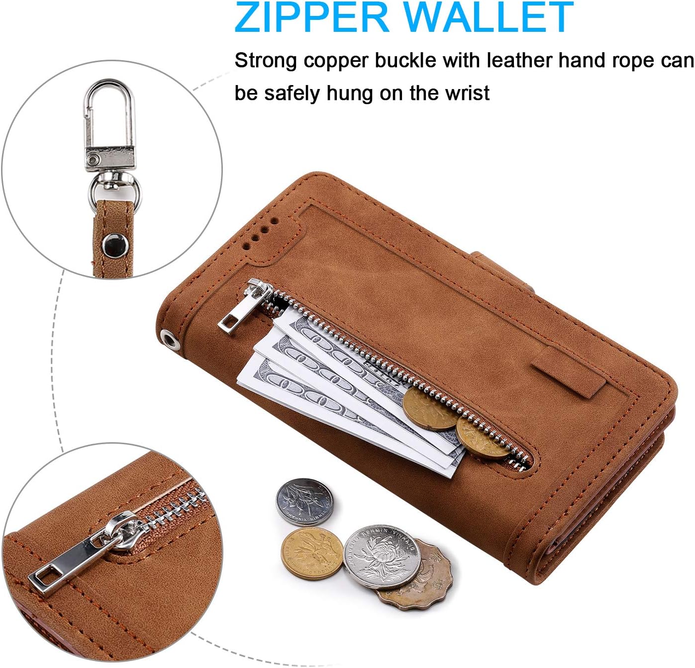 iPhone 14 Pro Max kožené púzdro peňaženka hnedé