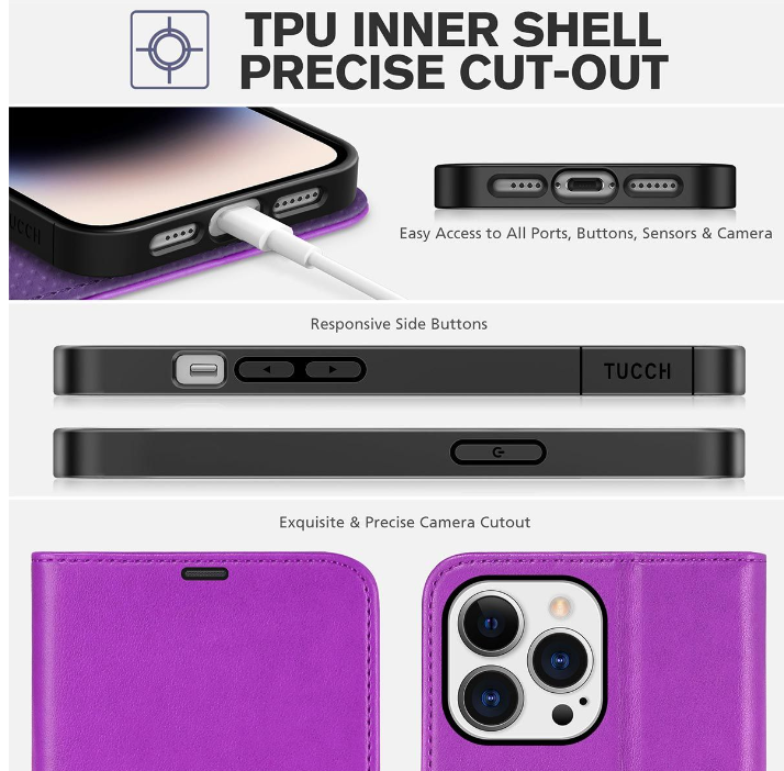 iPhone 14 Pro Max púzdro book TUCCH blokovanie RFID fialové