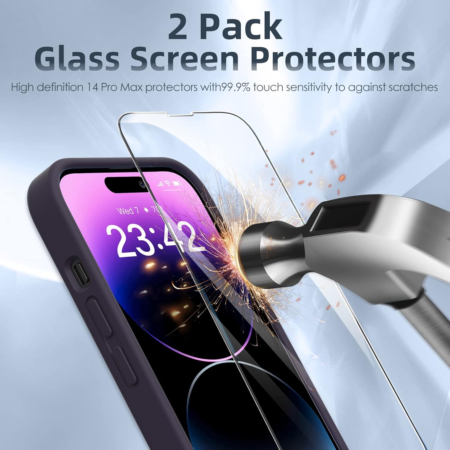 iPhone 14 Pro Max zadné púzdro Soft fialové a 2ks ochranné sklo