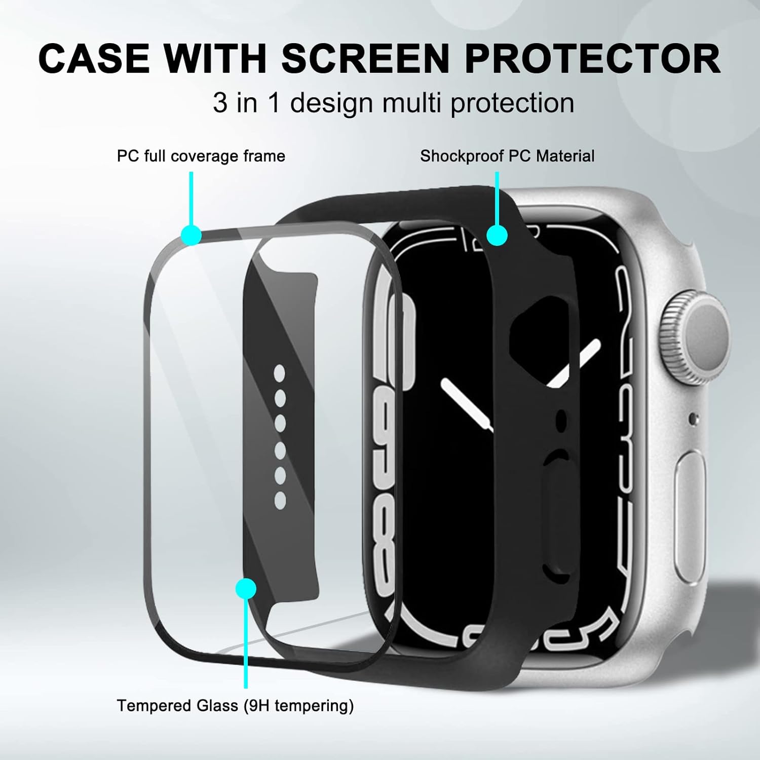 Apple Watch 7/8/9 45mm odolné púzdro so sklom - čierne 2ks v balení
