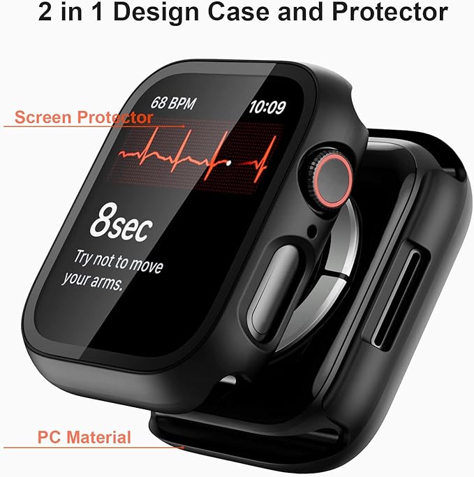 Apple Watch 7/8/9 45mm púzdro so sklom - čierne a priehľadné 2ks v balení