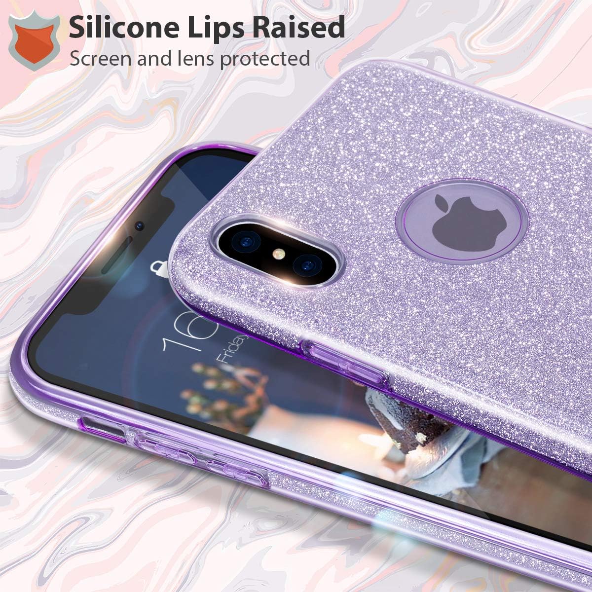 iPhone X / XS zadné trblietavé púzdro fialové