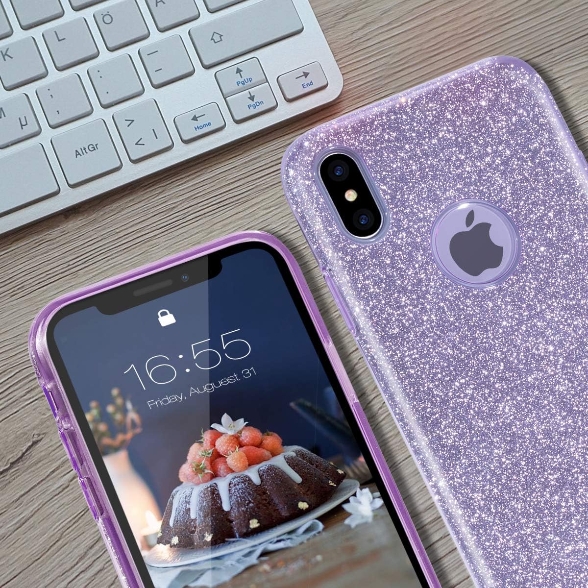 iPhone X / XS zadné trblietavé púzdro fialové
