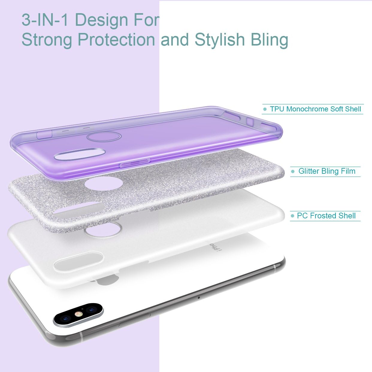 iPhone X / XS zadné trblietavé púzdro fialové