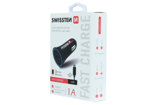 Autonabíjačka Swissten CL USB 1A + Kábel MicroUSB 1.5m Čierna