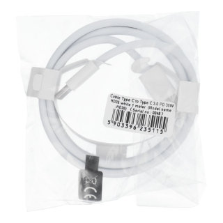Kábel typ C - typ C PD QC3.0 3A 30W HD26 1m biely