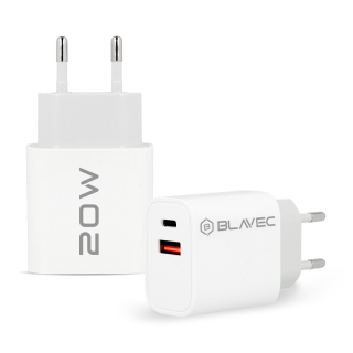 Blavec sieťový adaptér BC2 - USB + Typ C - QC 3.0 PD 20W (TCBC2-UCW20) biely