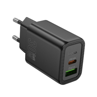 Hoco USB A + USB C QC3.0 PD 3A 30W N63 telefón nástenná nabíjačka, čierna