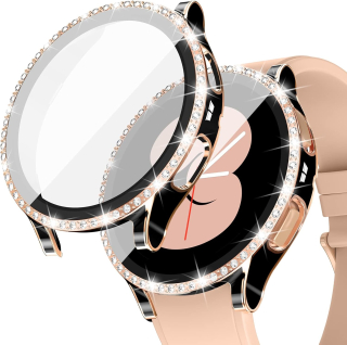 Samsung Galaxy Watch 5 / 4  44mm ochranná krytka so sklom čierno-zlatá s kamienkami