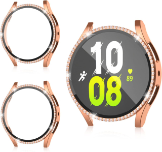 Samsung Galaxy Watch 5 / 4  44mm ochranná krytka so sklom ružovo-zlatá s kamienkami 2ks v balení