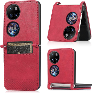 Huawei P50 Pocket zadné púzdro kožené červené