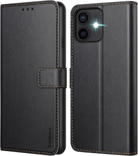 iPhone 12 / 12 Pro kožené prešívané púzdro Ganbary čierne