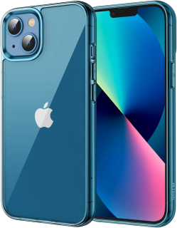 iPhone 13 Mini zadné púzdro nežltnúce, priehľadné s modrým lemom