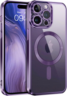 iPhone 14 Pro Max púzdro priehľadné s fialovým lemom MagSafe