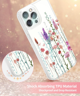 iPhone 14 Pro zadné silikónové púzdro s kvetinovým vzorom
