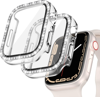 Apple Watch 7/8/9 41mm púzdro so sklom - priehľadné s kamienkami 2ks v balení