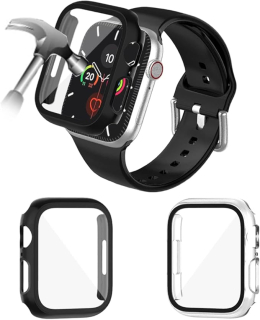 Apple Watch 7/8/9 45mm púzdro so sklom - čierne a priehľadné 2ks v balení